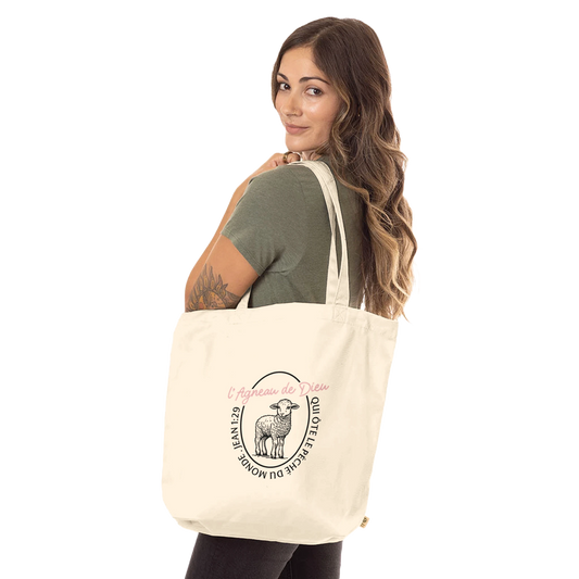 Tote bag chrétien en coton bio « Jean 1:29 » présentation