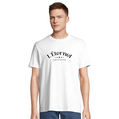 T-shirt chrétien homme en coton bio « Deutéronome 3:22 » blanc face