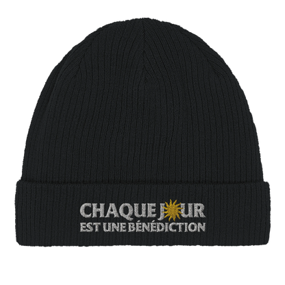 Bonnet chrétien en coton Bio « Chaque jour est une bénédiction » noir