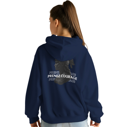 Sweat à capuche chrétien femme « Jean 16:33 » bleu marine dos