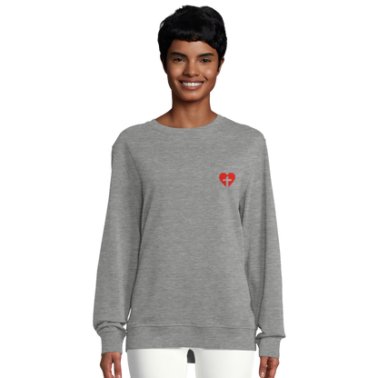 Sweat-shirt chrétien femme en coton bio « Sacré-Cœur » gris chiné face