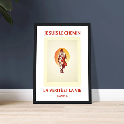 Poster chrétien premium encadré « Jean 14:6 » plan rapproché A4 cadre noir