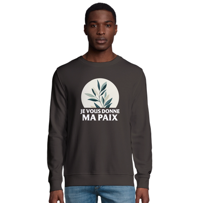 Sweat-shirt chrétien homme en coton bio « Jean 14:27 » charbon face