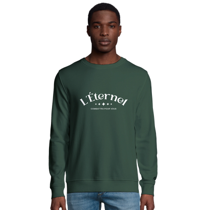Sweat-shirt chrétien homme en coton bio « Deutéronome 3:22 » vert bouteille face