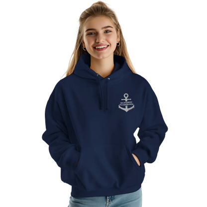 Sweat à capuche chrétien femme brodé « Jérémie 29:11 » bleu marine face