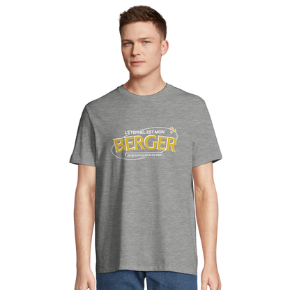 T-shirt chrétien homme en coton bio « Psaume 23:1 » gris chiné face