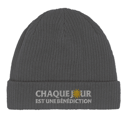 Bonnet chrétien en coton Bio « Chaque jour est une bénédiction » gris