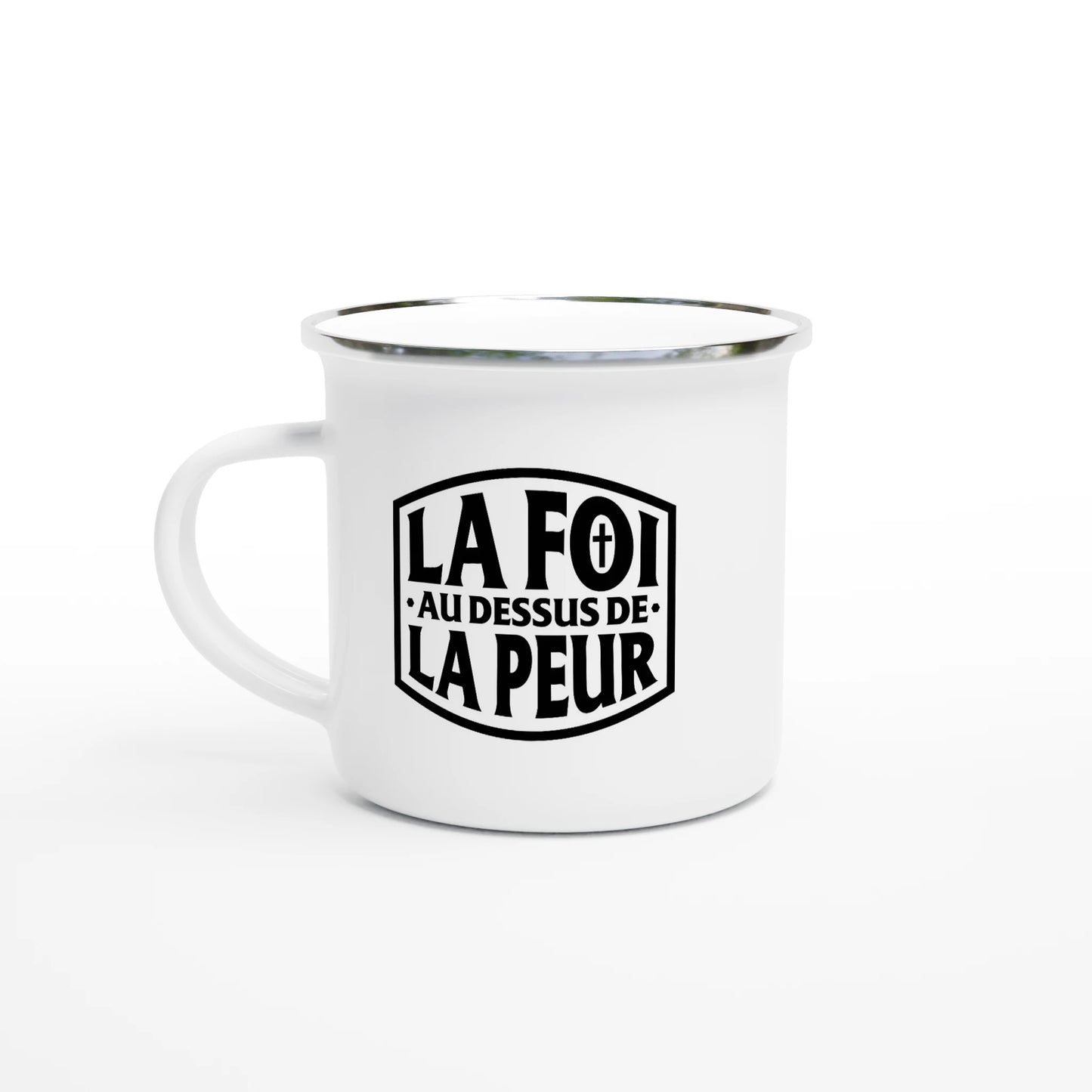 Mug chrétien en émail « 2 Timothée 1:7 » présentation