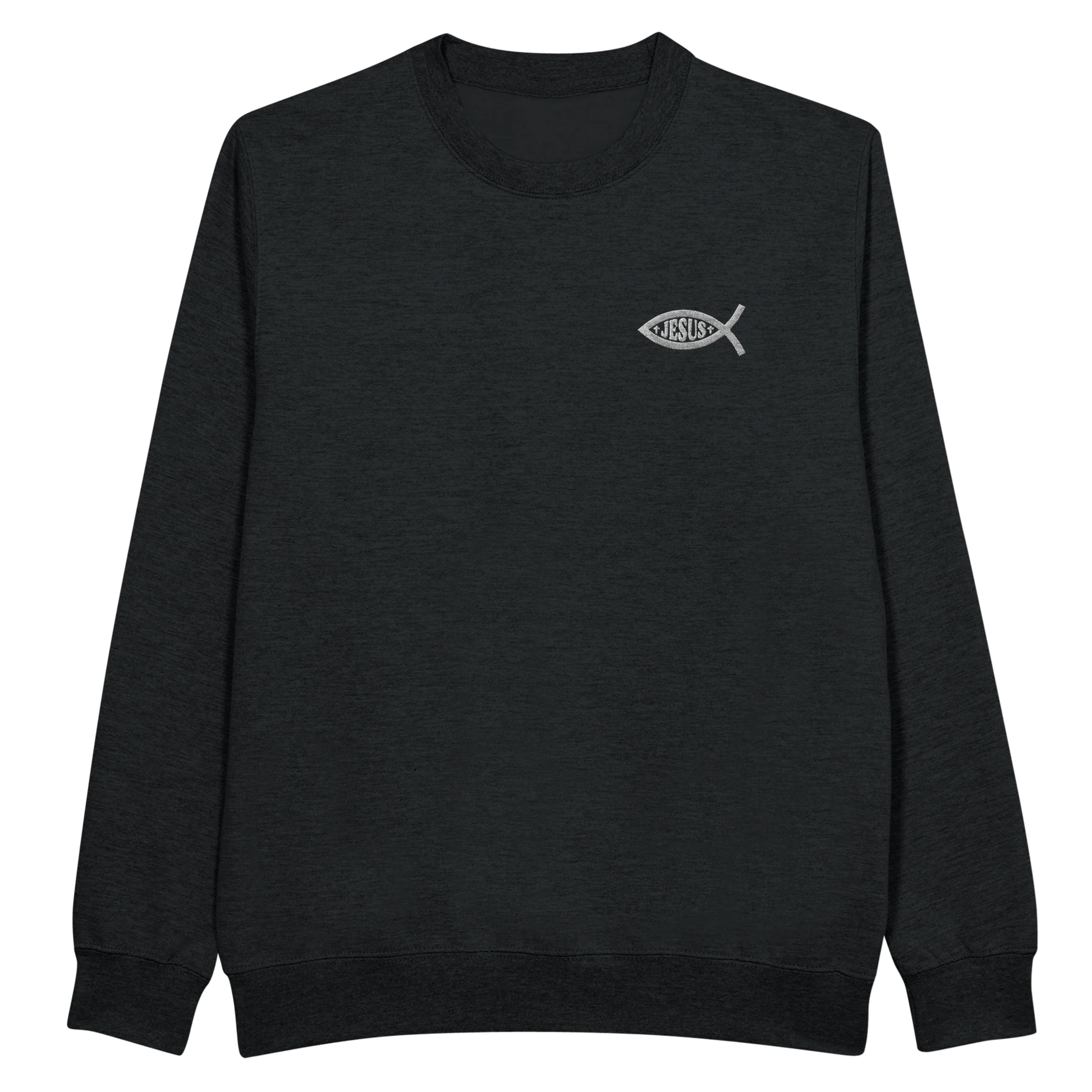 Sweat-shirt chrétien homme brodé « Ichthus » noir face