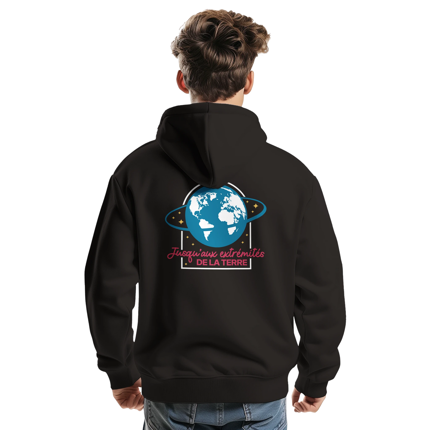 Sweat à capuche chrétien homme « Actes 1:8 » noir dos