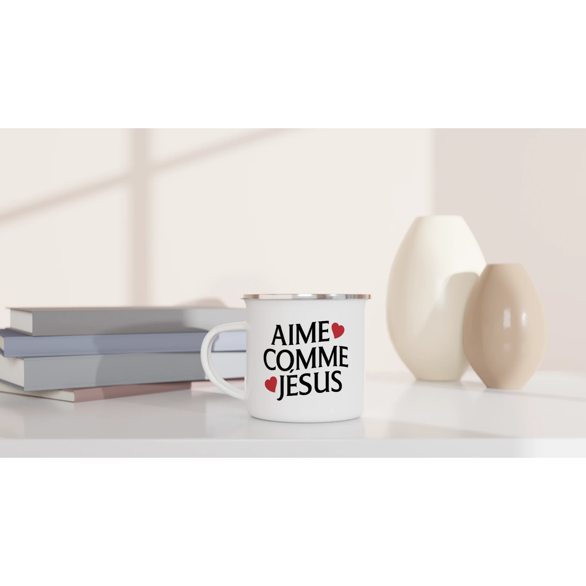 Mug chrétien en émail « Aime comme Jésus » bureau