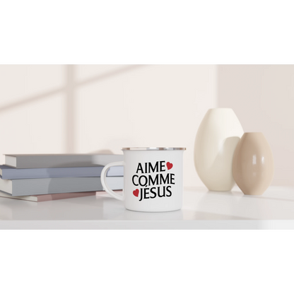 Mug chrétien en émail « Aime comme Jésus » bureau