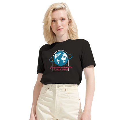 T-shirt chrétien femme en coton bio « Actes 1:8 » noir face