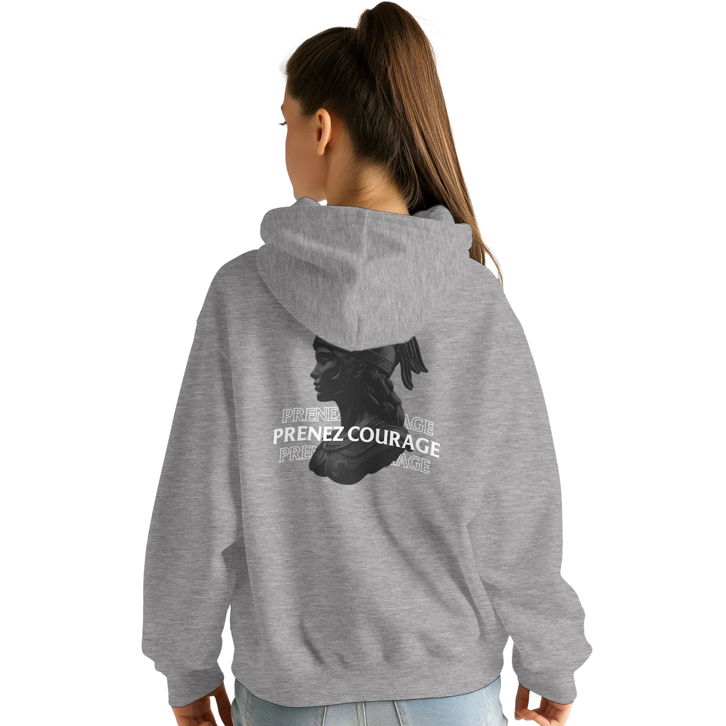 Sweat à capuche chrétien femme « Jean 16:33 » gris chiné dos