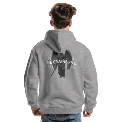 Sweat à capuche chrétien homme « Esaïe 41:10 » gris chiné dos