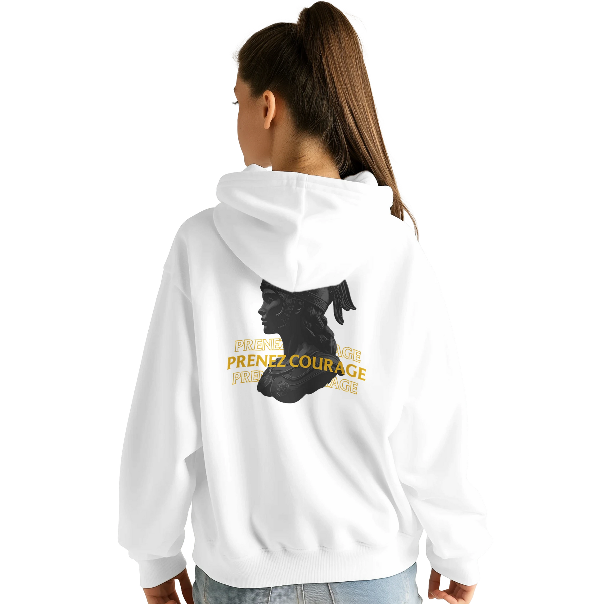 Sweat à capuche chrétien femme « Jean 16:33 » blanc dos