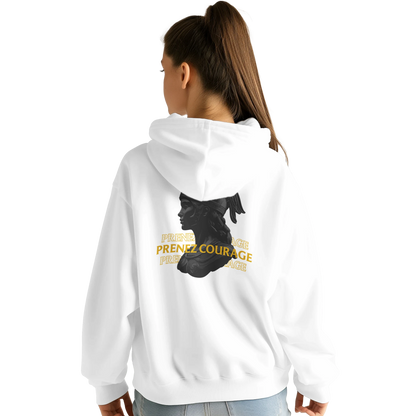 Sweat à capuche chrétien femme « Jean 16:33 » blanc dos