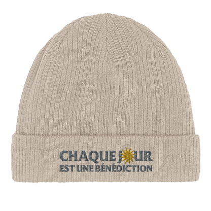 Bonnet chrétien en coton Bio « Chaque jour est une bénédiction » beige