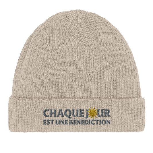 Bonnet chrétien en coton Bio « Chaque jour est une bénédiction » beige