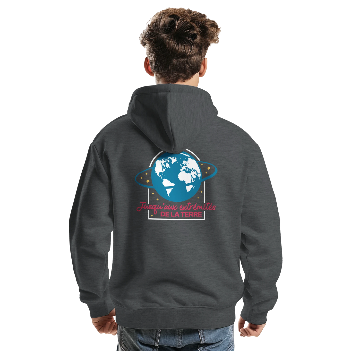 Sweat à capuche chrétien homme « Actes 1:8 » charbon dos