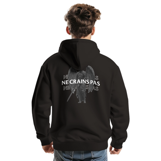 Sweat à capuche chrétien homme « Esaïe 41:10 » noir dos