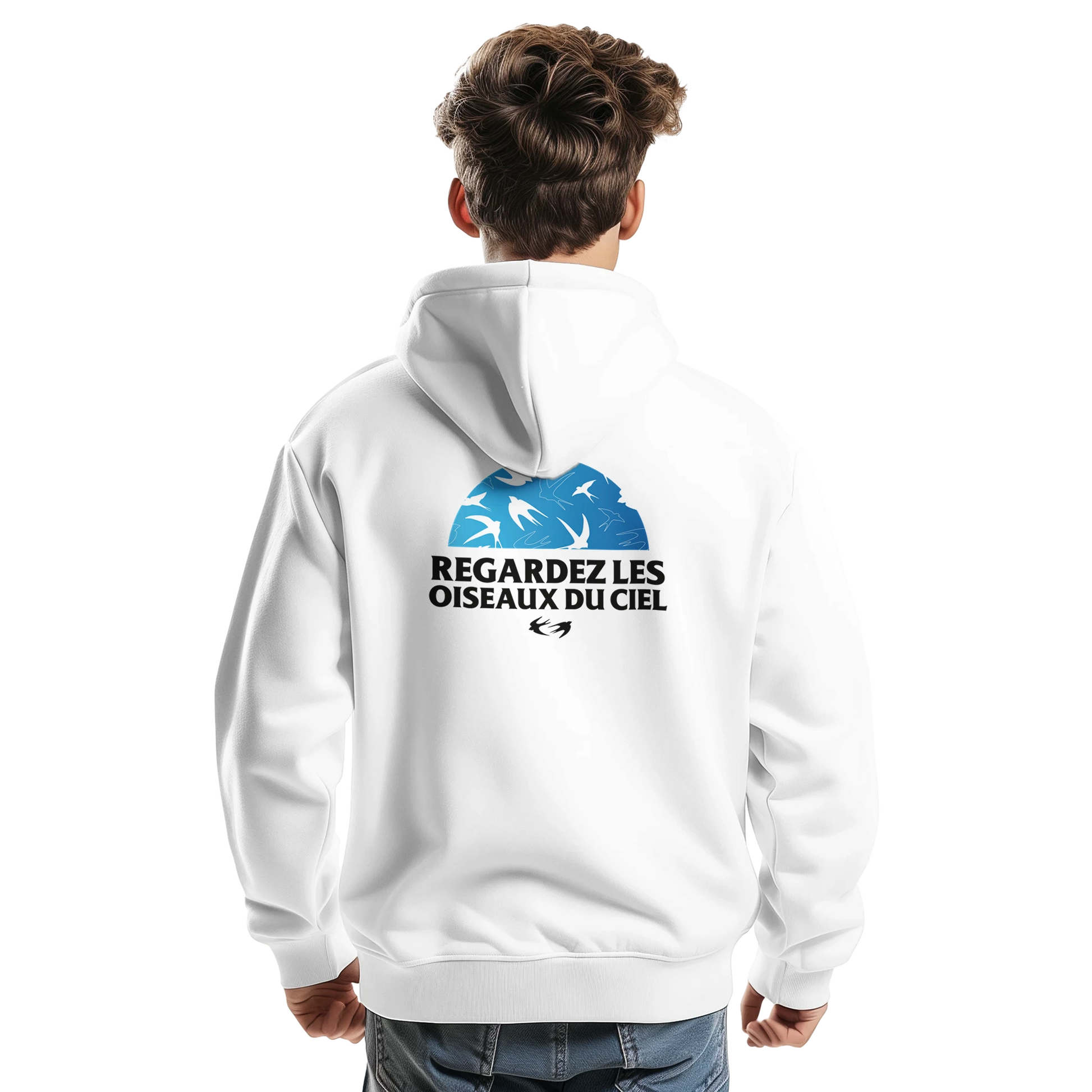 Sweat à capuche chrétien homme « Matthieu 6:26 » blanc dos