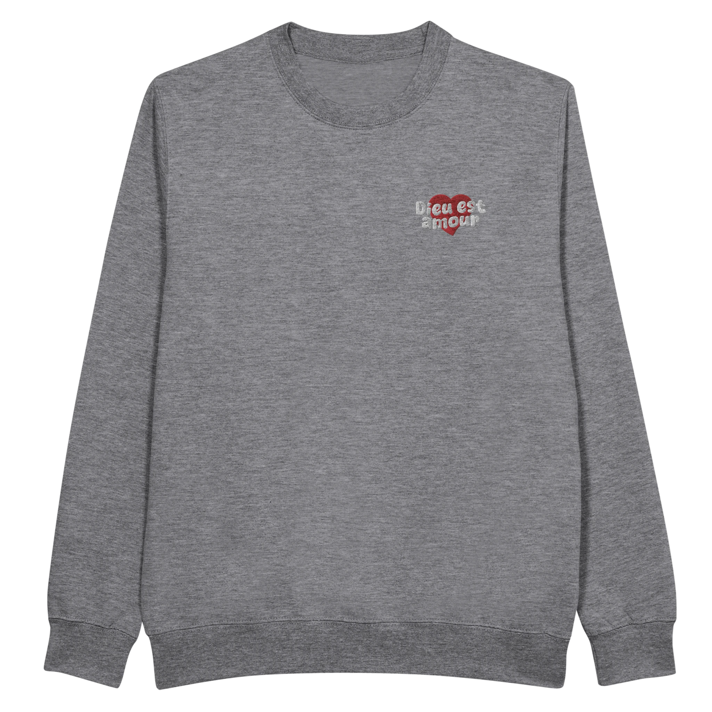 Sweat-shirt chrétien femme brodé « Dieu est amour » gris bruyère face