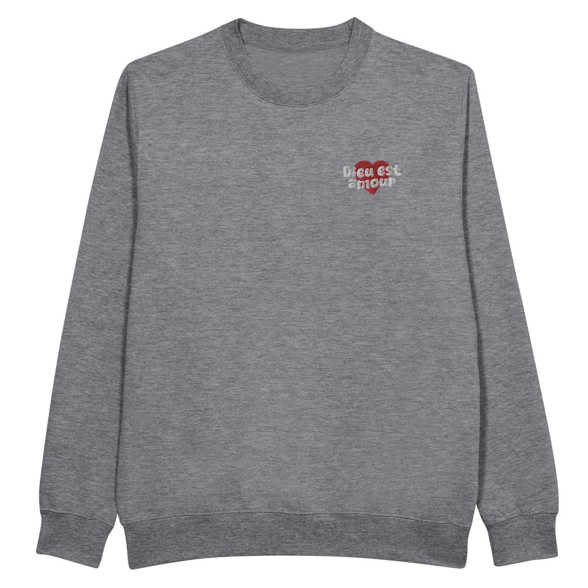 Sweat-shirt chrétien femme brodé « Dieu est amour » gris bruyère face