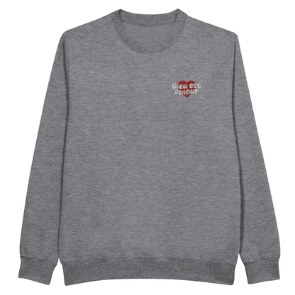 Sweat-shirt chrétien femme brodé « Dieu est amour » gris bruyère face
