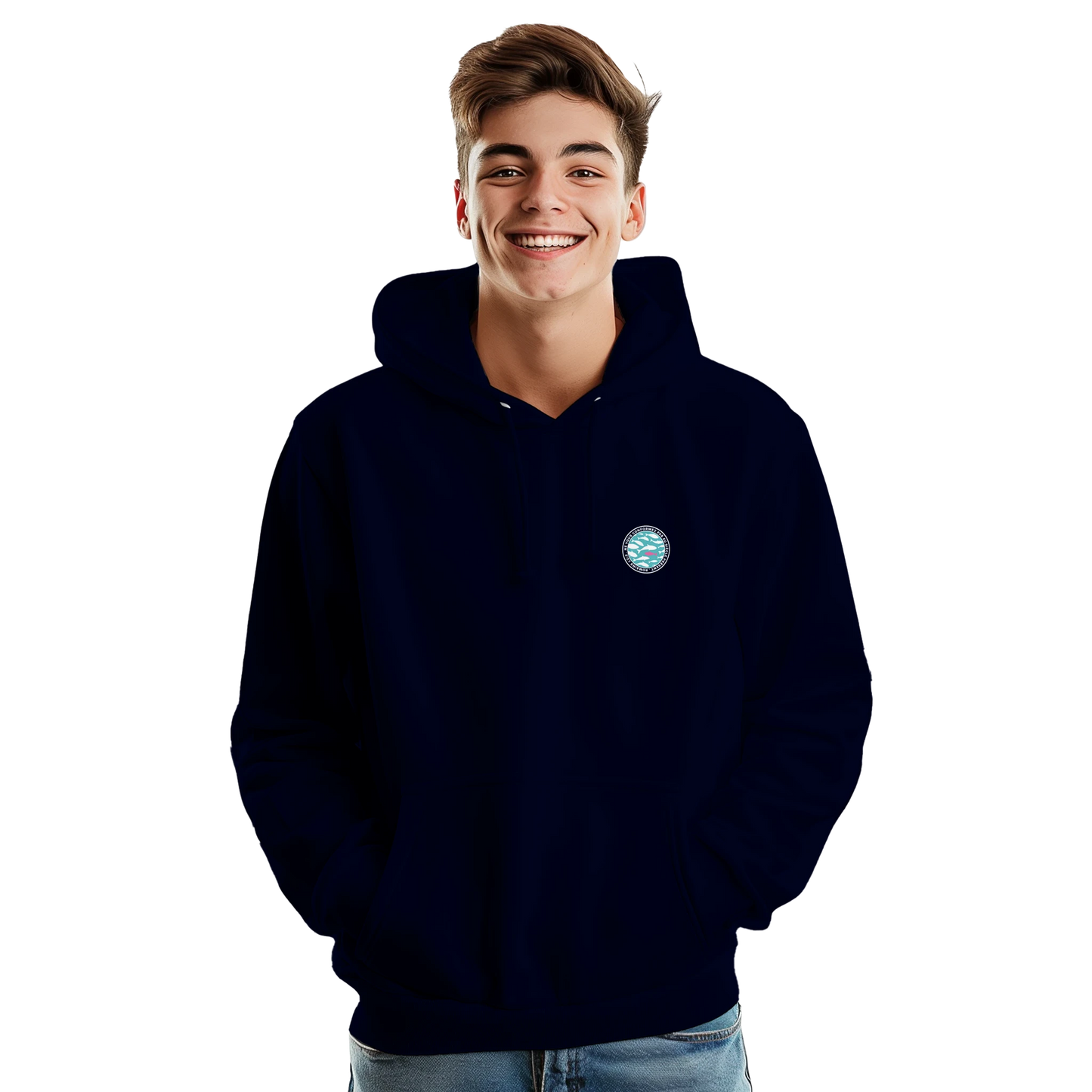 Sweat à capuche chrétien homme « Romains 12:2 » bleu marine face