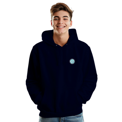 Sweat à capuche chrétien homme « Romains 12:2 » bleu marine face