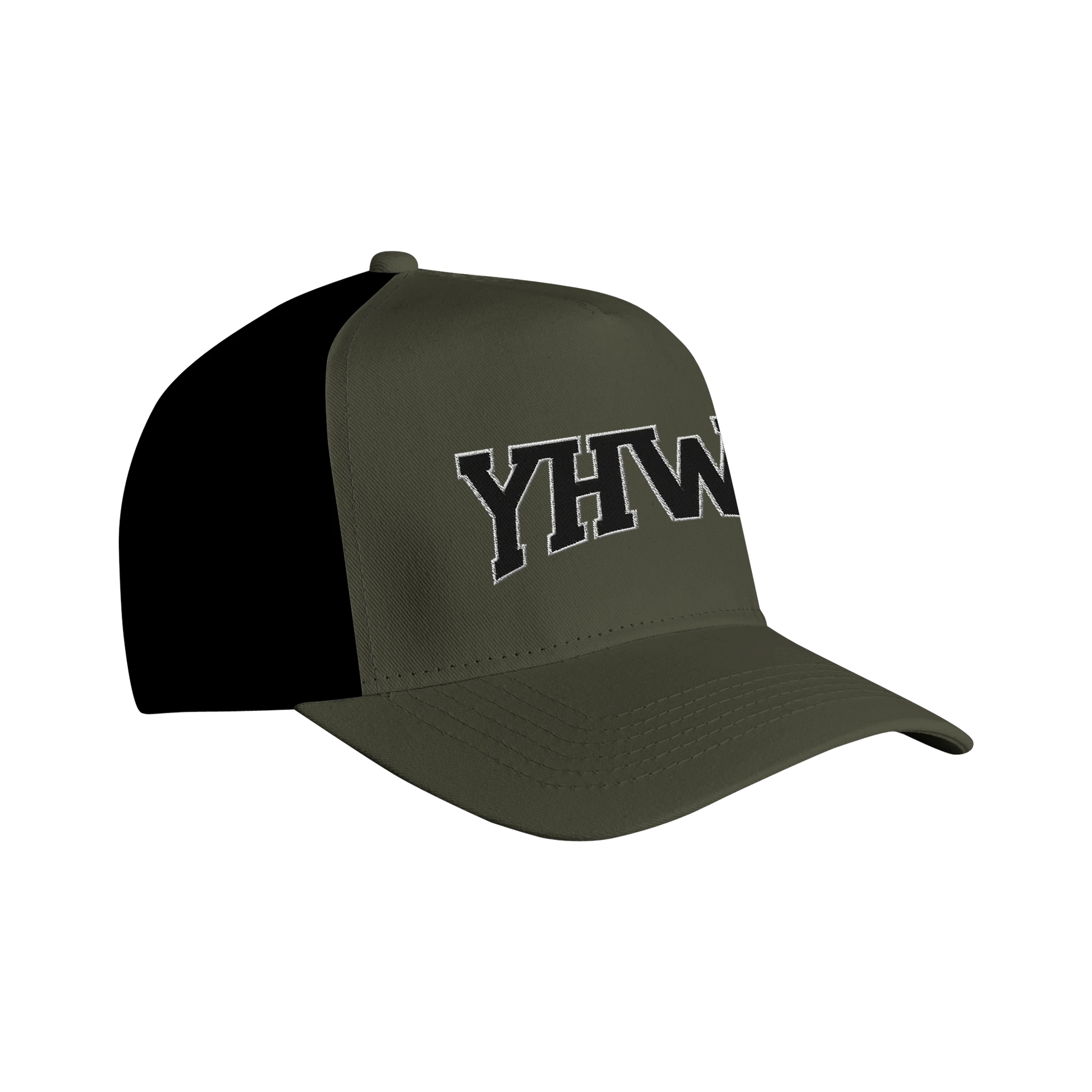 Casquette chrétienne Trucker Snapback « YHWH » Olive et noir côté