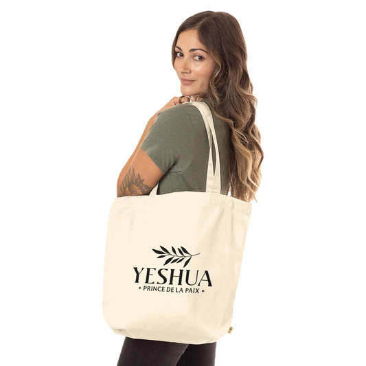 Tote bag chrétien en coton bio « Yeshua Prince de la Paix » présentation