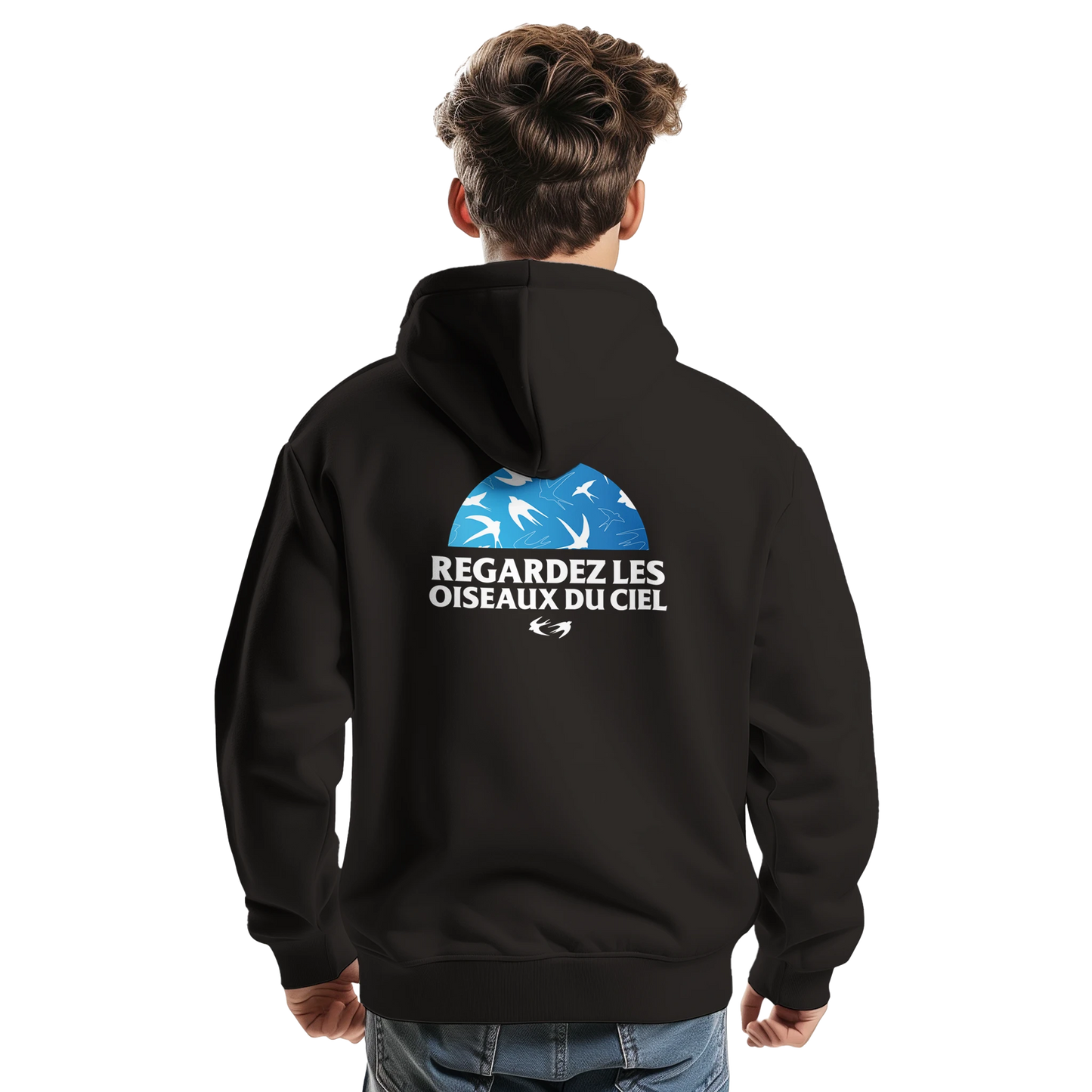 Sweat à capuche chrétien homme « Matthieu 6:26 » noir dos