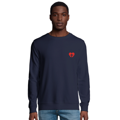 Sweat-shirt chrétien homme en coton bio « Sacré-Cœur » bleu marine face