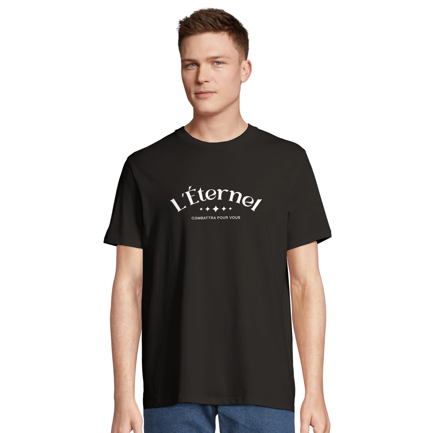 T-shirt chrétien homme en coton bio « Deutéronome 3:22 » noir face