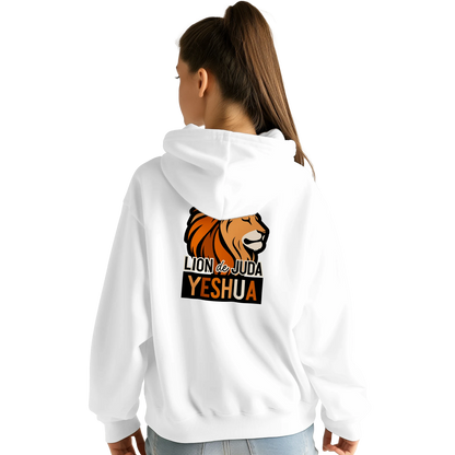 Sweat à capuche chrétien femme « Yeshua Lion de Juda » blanc dos