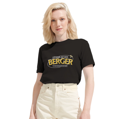 T-shirt chrétien femme en coton bio « Psaume 23:1 » noir face