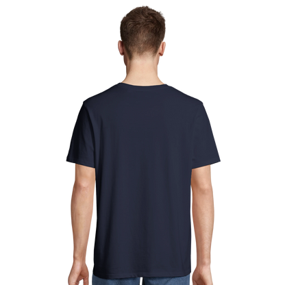 T-shirt chrétien homme brodé en coton bio « Jérémie 29:11 » bleu marine dos
