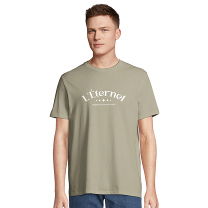 T-shirt chrétien homme en coton bio « Deutéronome 3:22 » beige face