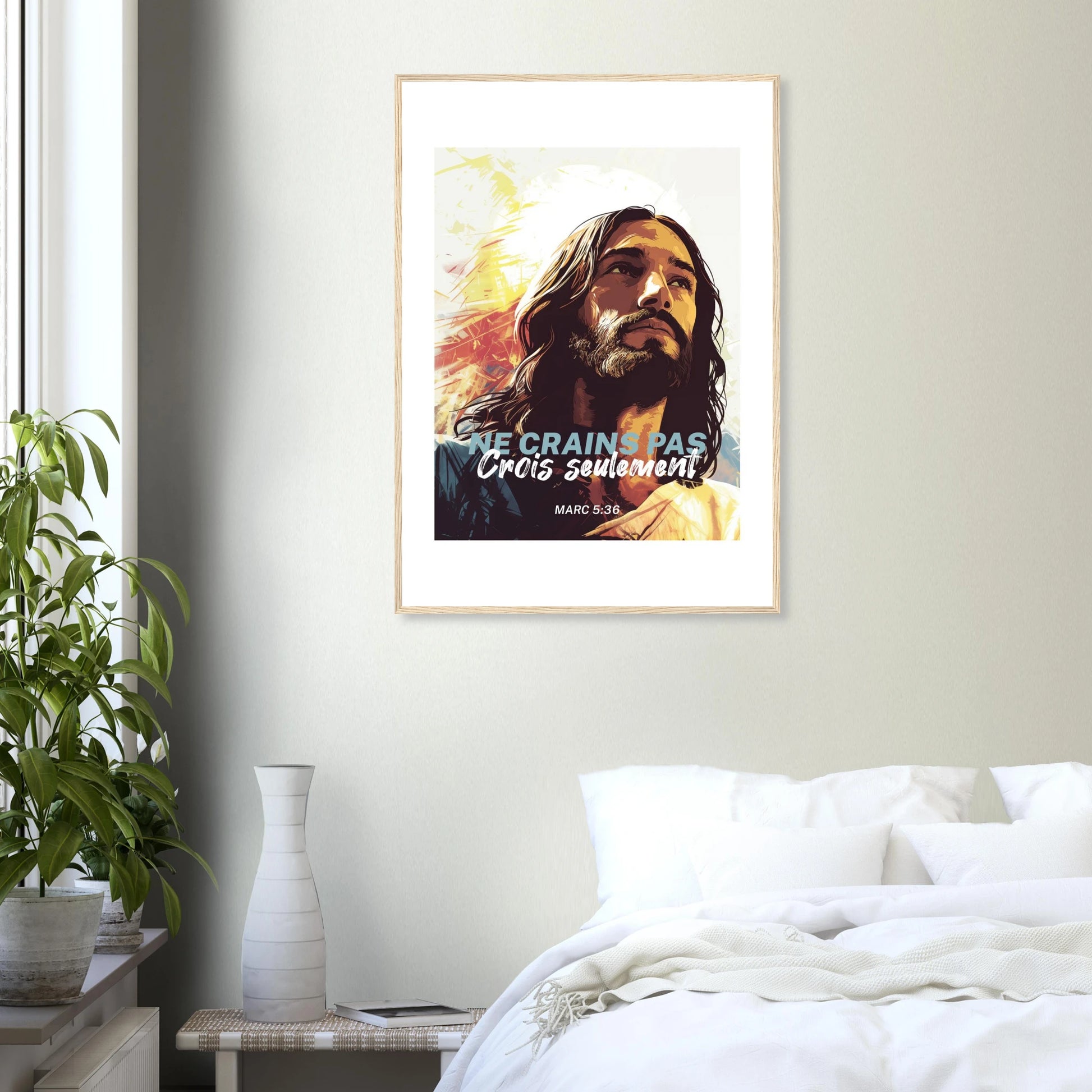 Poster chrétien premium encadré « Marc 5:36 » chambre A1 cadre bois