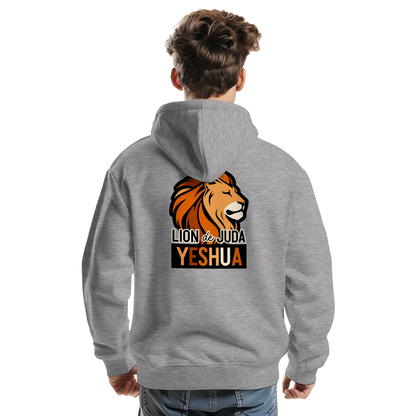 Sweat à capuche chrétien homme « Yeshua Lion de Juda » gris chiné dos