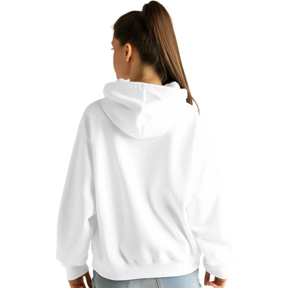 Sweat à capuche chrétien femme brodé « Jésus est Roi » blanc dos