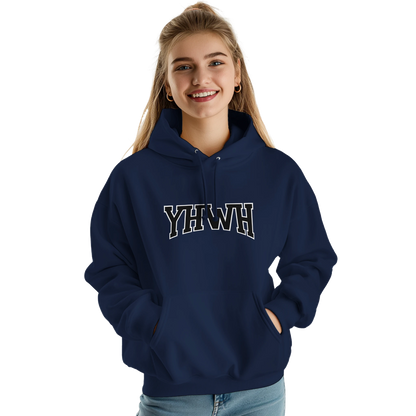 Sweat à capuche chrétien femme « YHWH » bleu marine face