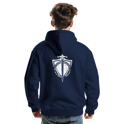 Sweat à capuche chrétien homme « 1 Samuel 17:47 » bleu marine dos