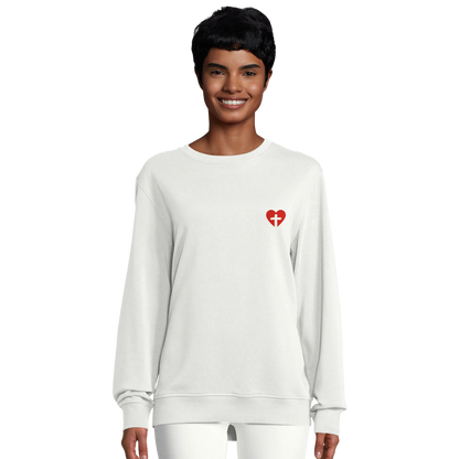 Sweat-shirt chrétien femme en coton bio « Sacré-Cœur » blanc face