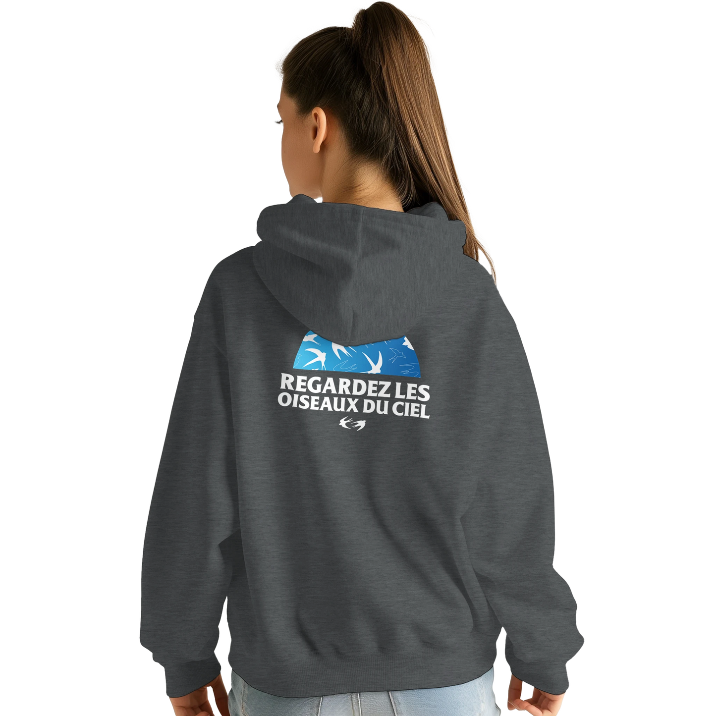 Sweat à capuche chrétien femme « Matthieu 6:26 » charbon dos