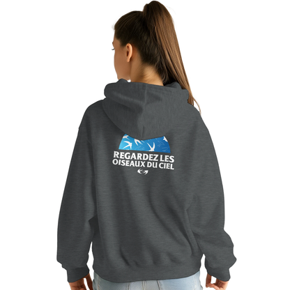 Sweat à capuche chrétien femme « Matthieu 6:26 » charbon dos