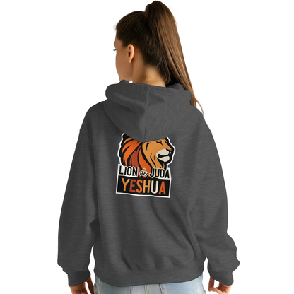 Sweat à capuche chrétien femme « Yeshua Lion de Juda » charbon dos