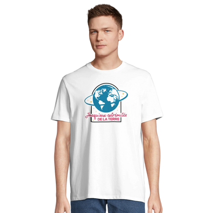 T-shirt chrétien homme en coton bio « Actes 1:8 » blanc face